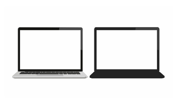 Isometric laptop mockup vector set with blank white screens isolated on white