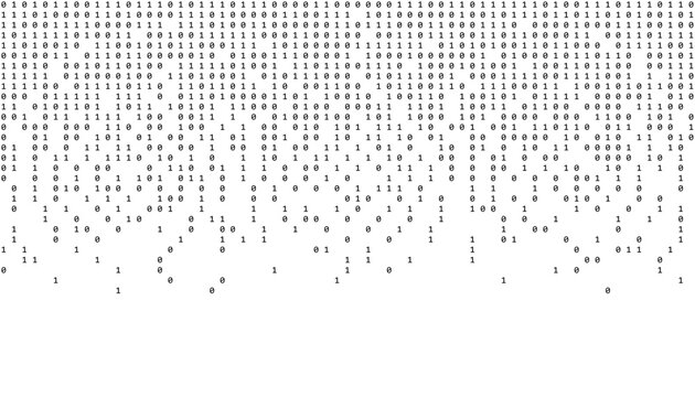 Binary code dispersion fading into white digital space