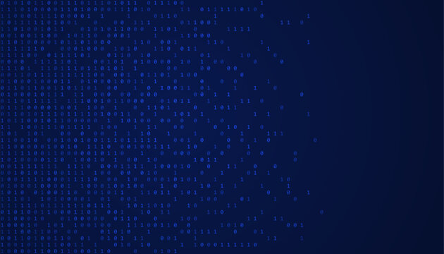 Binary code swirl with glowing numbers on dark background