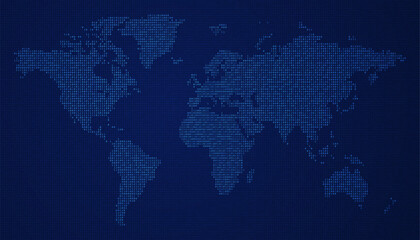 World map designed with glowing binary numbers in tech grid © magr80