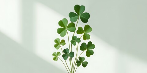 Lucky four leaf clover on st patrick's day celebration background with green and white