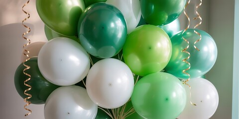 St patrick's day celebration with green and white balloons decorations