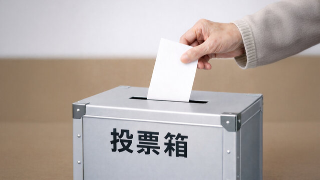 高齢者が投票箱に投票する場面