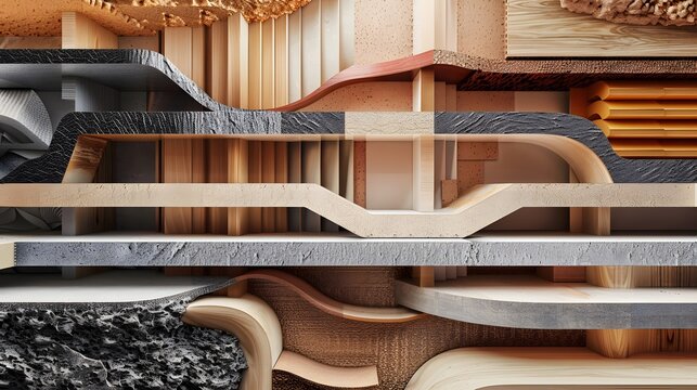Composite material layered structure cutaway