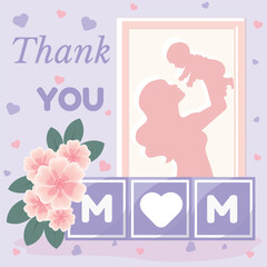 Thank You Mom greeting card with Floral Decoration © Tati