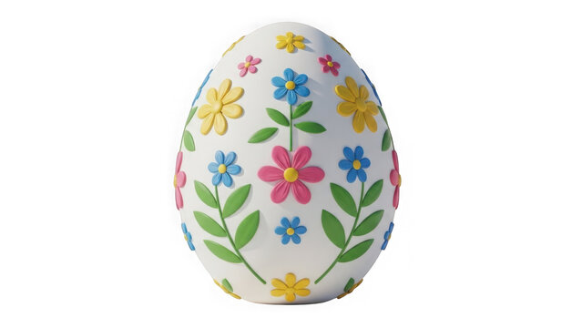 Colorful flower easter egg on transparent background
