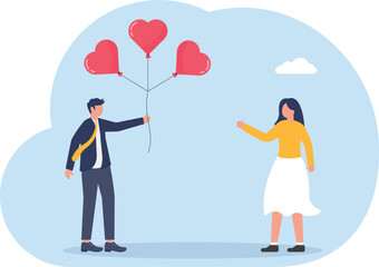 Obraz premium Businessman Giving Heart Balloons to Professional Colleague