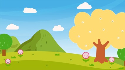 Fototapeta premium Natural scenery cartoon images, suitable for children's content