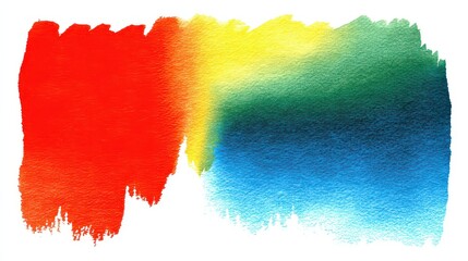 Colorful Abstract Watercolor Smudge Brushstroke with Vibrant Red Yellow Green and Blue Tones on White Background Creating a Blended Artistic Texture