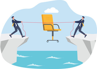 Two Businessmen Connecting Office Chair Gap with Rope