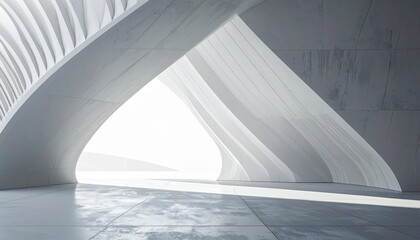 Modern architectural space with curved lines and light entering from the opening