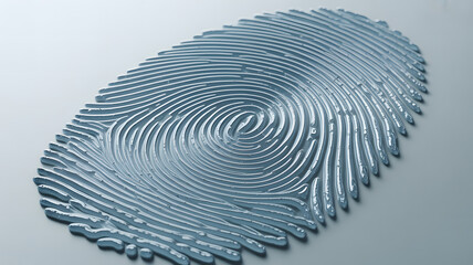 Close-up of metallic fingerprint with detailed ridges and swirls