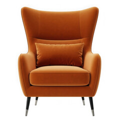Modern orange velvet wingback armchair with cushion