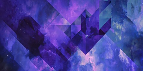 Geometric Galaxy Background with Deep Purple and Blue Hues Stars and Triangle Patterns in a Space Theme with Artistic Composition