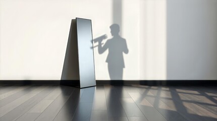 Mirror casting mask shadow in surreal shadow concept about hidden identity