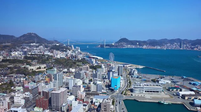関門海峡と下関市の街並みタイムラプス