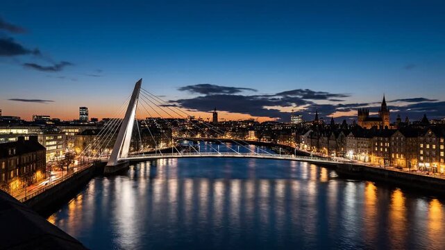 Glasgow River Clyde Day to Night Time-Lapse 4K Video