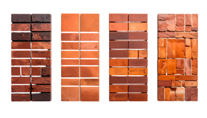 Four rectangular blocks with varying brick patterns, textures, and hues, side by side