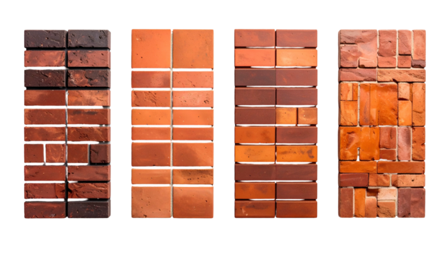 Four rectangular blocks with varying brick patterns, textures, and hues, side by side - Powered by Adobe