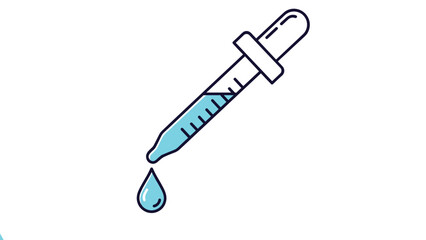Medical or cosmetic eye dropper icon with a drop of blue liquid isolated on a white background for health, beauty, and lab themes.
