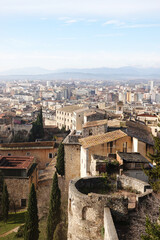 Fototapeta premium The panorama of Girona city opening from castle walls, Spain