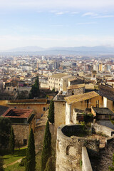 Fototapeta premium The panorama of Girona city opening from castle walls, Spain