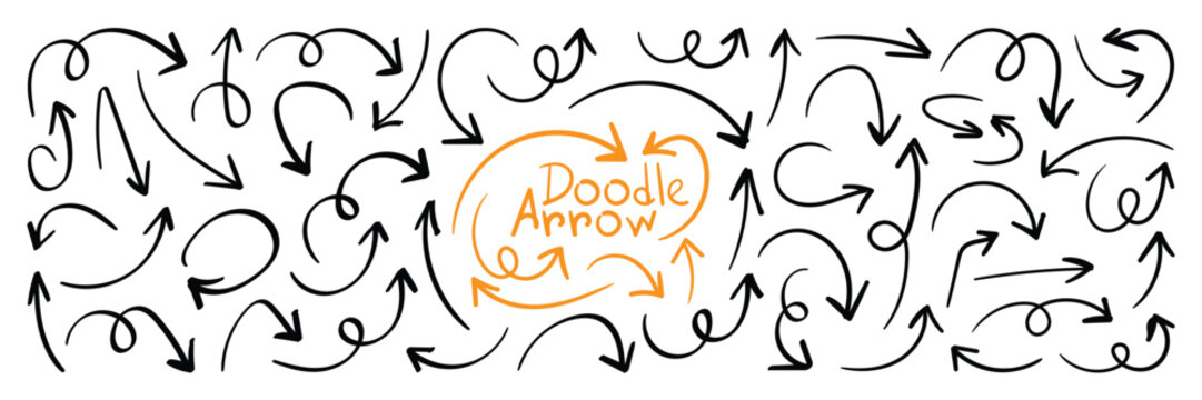Simple hand drawn arrow symbols doodle line art vector set. Different hand drawn arrow element collection. Vector illustrator