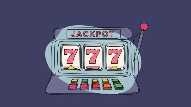 Classic slot machine jackpot icon displaying triple seven symbols and a red handle for casino and gambling related digital advertisements.