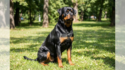 Rottweiler Dog Portrait &ndash; Strong Loyal Family Guard Dog Outdoors