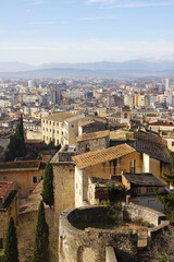 Naklejka premium The panorama of Girona city opening from castle walls, Spain