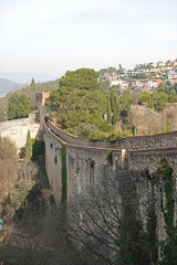 The panorama of Girona city opening from castle walls, Spain