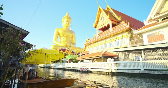 Big Golden Buddha Dhammakaya Tep Mongkol Buddha at Wat Paknam Bhasicharoen temple sightseeing travel in Bangkok Thailand 