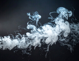 Dynamic white smoke plumes against a dark background, creating an ethereal flow