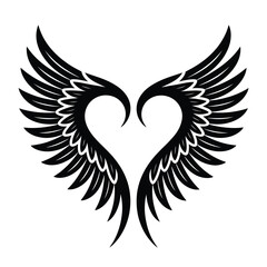 Obraz premium heart shaped wings with feathers and white outline