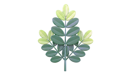 Stylized Green Plant Branch with Oval Leaves