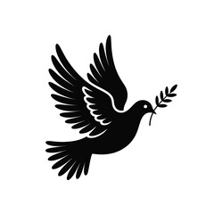 Fototapeta premium black silhouette of a flying dove with an olive branch