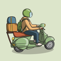 Indonesian Eid al-Fitr Homecoming Mudik Journey on Scooter Illustration