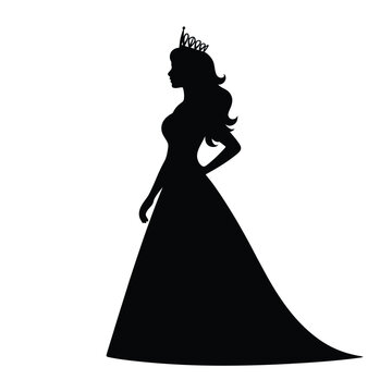 Elegant silhouette of a woman in a gown and tiara