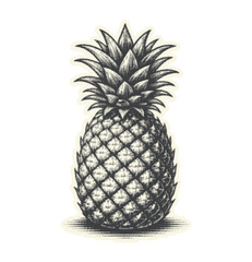 Vintage Pineapple Fruit Halftone Illustration isolated on transparent background, generative ai