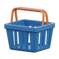3d rendered blue shopping basket with orange handles