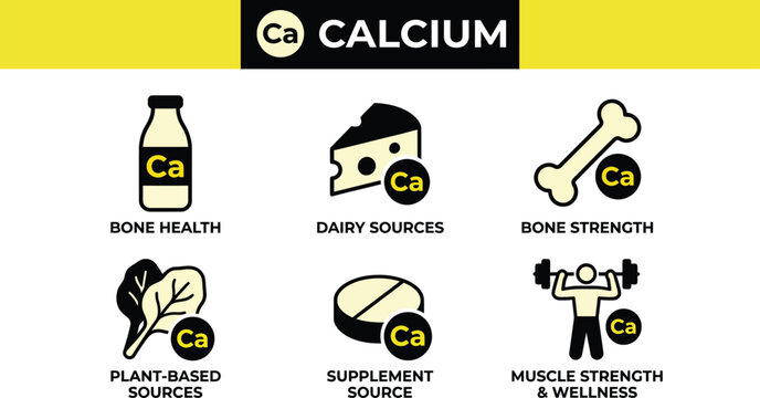 Calcium Nutritional Supplement Icons Vector