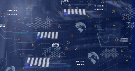 Animation of data processing over blurred background - Powered by Adobe