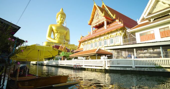 Big Golden Buddha Dhammakaya Tep Mongkol Buddha at Wat Paknam Bhasicharoen temple sightseeing travel in Bangkok Thailand 