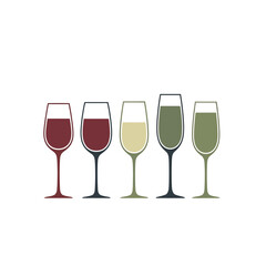 A selection of wine glasses filled with red, white, and green beverages isolated on a transparent background.