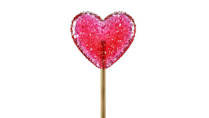 Heart-shaped red and pink crystal lollipop on a wooden stick