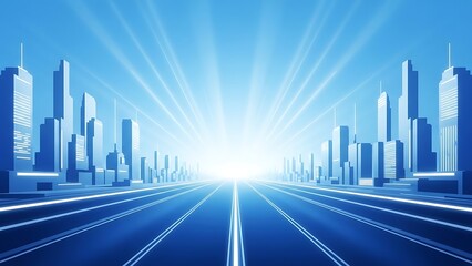Fototapeta premium Futuristic cityscape with bright light in the distance