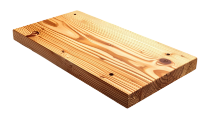 Rectangular, unpainted wooden plank, visible grain, angled perspective, isolated on black