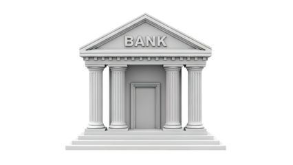 3D Render of a White Bank Building with Columns