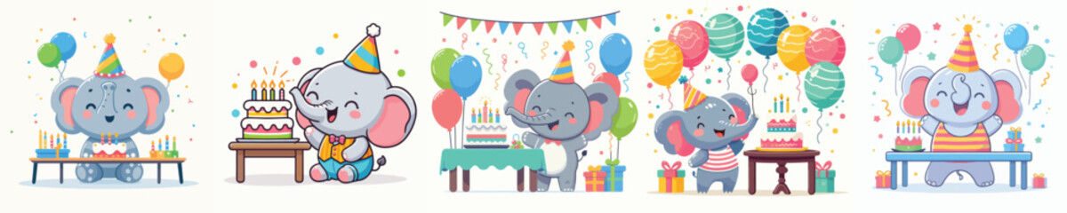 Naklejka premium cute elephant vector having a birthday