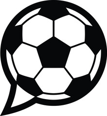 Fototapeta premium A black and white illustration of a soccer ball in a speech bubble